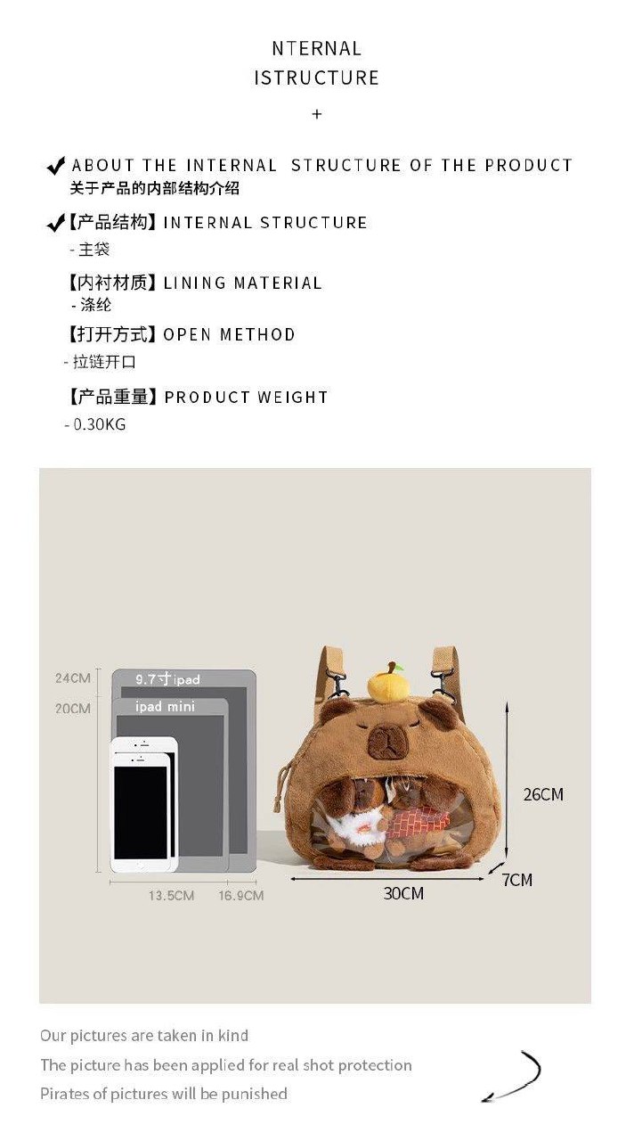 Capybara 可爱透明毛绒斜挎包 - Image 5